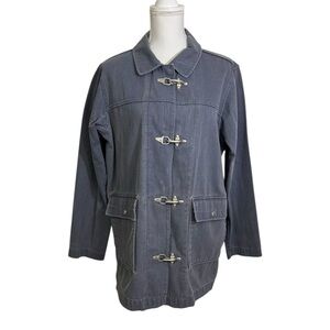 Vintage LL Bean Gray Cotton Canvas Firemen Clasp Jacket Women Medium Men Small
